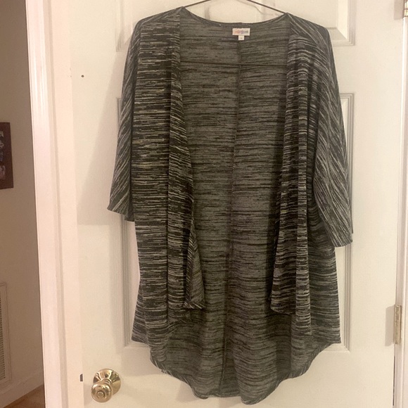 LuLaRoe Dark Grey and White Stripes Drape Cardigan Size S - Picture 1 of 3